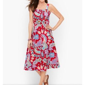 Talbots Fit and Flare Fantastic Paisley‎ Floral Red Tank Dress 10 Sundress